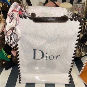 Dior Authentic Paper Bag White Tote with Brown Trim. Comes with Strap.
